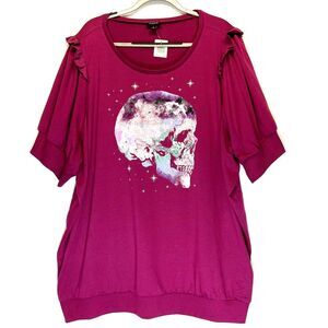NEW Torrid Sweatshirt Size 5X French Terry Short Sleeve Skull Purple